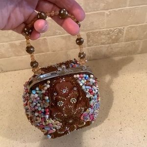 Beaded Handbag multiple colors Satin beaded handle